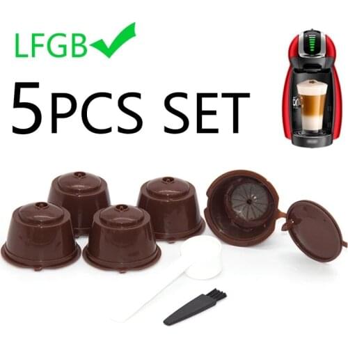 5pcs Reusablefit for Nescafe Dolce Gusto Coffee Capsule Filter Cup Refillable Caps SpoonBrushFilter Baskets Pod Soft Taste Sweet