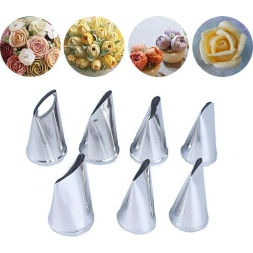 7pc Stainless Steel Cake Baking Decorating Tools Cream Nozzles Icing Piping Tips Rose Nozzles Pastry Cream Nozzles Baking Tools