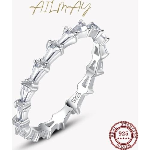 Ailmay 100% Real 925 Sterling Silver Line Clear CZ Finger Rings Stackable Finger Rings for Women Minimalist Fine Jewelry