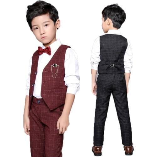 Flower Boys Formal Vest Pants 2PCS Suits Gentleman Boys Wedding Party Outfits Kids Birthday Tuxedo Dresses Children Cosutme