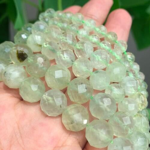 Natural Stone Beads Faceted Green Prehnites Loose Gems Stone Beads for Jewelry Making DIY Bracelet Accessories 7.5/15inchs