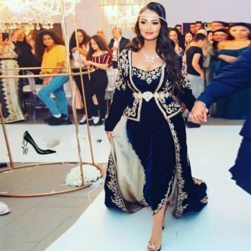 Black Velour Vintage Moroccan Caftan Evening Dress Lace Applique Prom Gown Muslim Dubai Women Special Occasion Gown Formal Dress