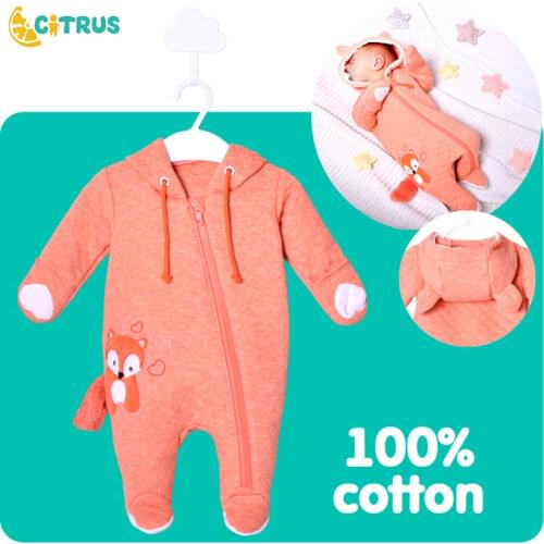 CITRUS 2020 New Spring Baby Romper Full Sleeve Cotton Cartoon Fox Baby Romper Costume 3 6 9 12 M Newborn Jumpsuit Pajamas