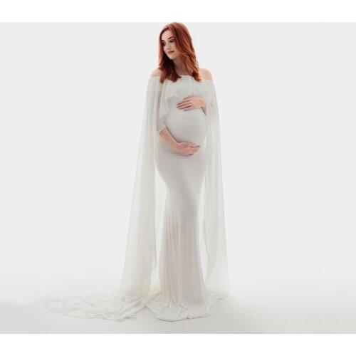 Long Chiffon Maternity Cloak Dress Slash Neck Pregnancy Chiffon Cloak Dress Long Tail Baby Shower Dress All-purpose Dress