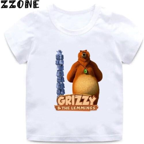 Cute Grizzly Bear And Lemming Print Cartoon Kids Funny T-Shirt Baby Boys T shirt Summer Short Sleeve Children Tops Girls Clothes