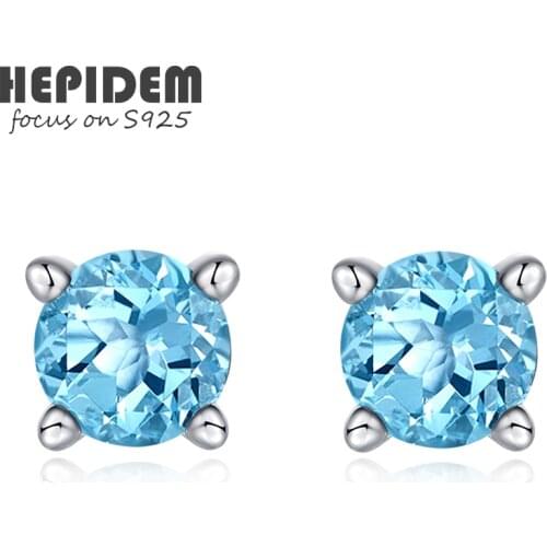 HEPIDEM 100% Really Topaz Peridot Stud Earrings Women 925 Sterling Silver Korean Natural Blue Gemstones Gift Fine Jewelry HJA025