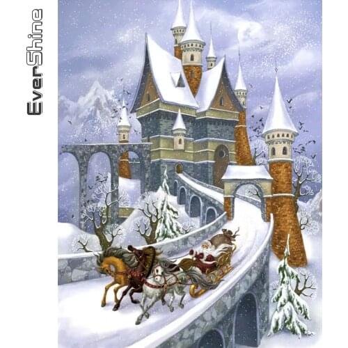 Evershine Diamond Embroidery House Rhinestone Art Cross Stitch Diamond Painting Castle Landscape Mosaic Christmas Winter Decor