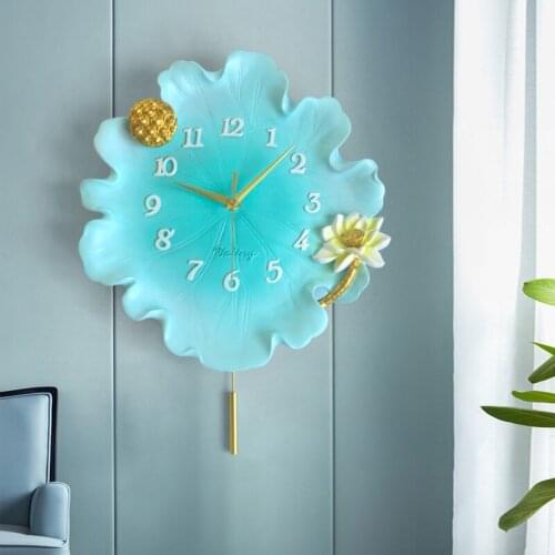 Creative lotus leaf wall hanging clock living room fashion pastoral bedroom home girl cartoon childrens room art clock watch