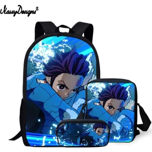 NOISYDESIGNS Hot Sell Bookbags For Teens Boys Girls Anime Demon Slayer Print 3Pcs/Set School Bags Book Pen Case Mochila Escolar