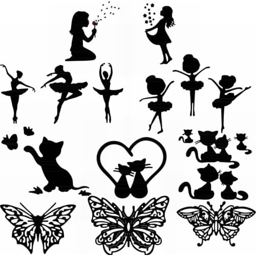 Little Girl Ballet Dancer Beloved Cats Butterflies Silhouettes Metal Cutting Dies Set DIY Scrapbooking Embossing Dies 2021 New