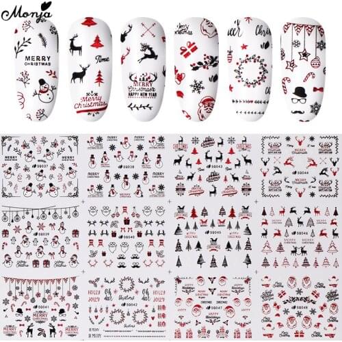 Monja 12 Styles/Sheet Christmas Self-Adhesive Transfer Nail Art Stickers Snowman Elk Xmas Series Pattern Decals Manicure Decors