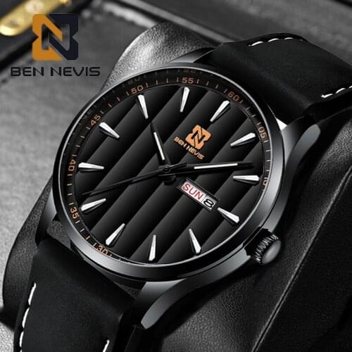 2021 New BENNEVIS Mens Watch Top Brand Luxury Quartz Watch Mens Fashion Rubber Strap Waterproof Calendar Luminous Wristwatches