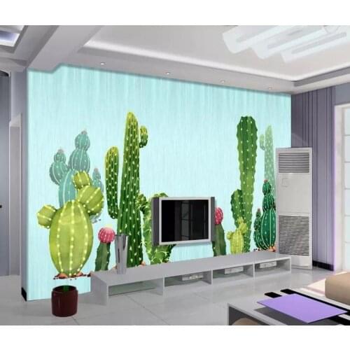 CJSIR Custom Wallpaper Mural Bedroom Living Room Background Wall Watercolor Cactus Plant Cactus Flower 3d Wallpaper Decoration
