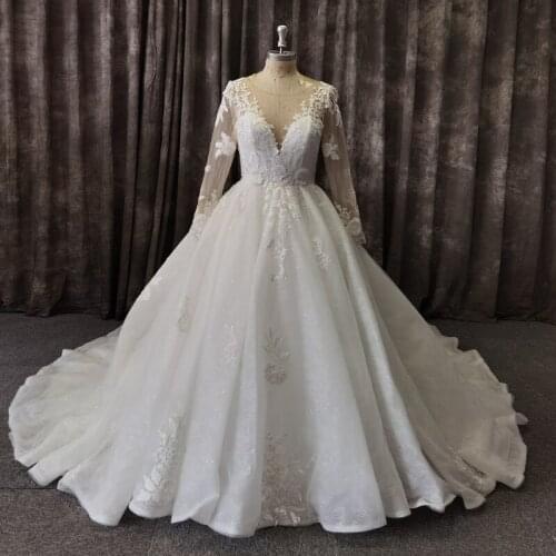 Real Picture Charming Wedding Dress Long Sleeve Applique Lace Princess Lady Ball Gown Bridal Dress