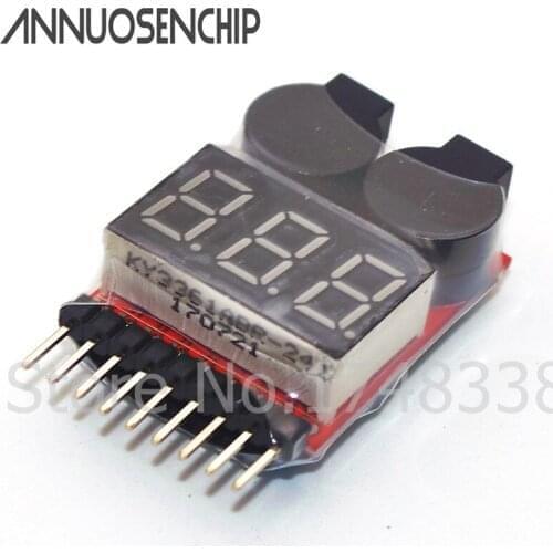 New 1-8S Lipo Li-ion Fe Battery Voltage 2IN1 Indicator Tester Low Voltage Buzzer Alarm For RC Car Boat LED 3.7-30V Dual Speaker