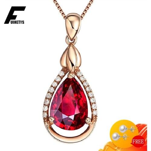 Trendy 925 Silver Jewelry Necklace for Women Water Drop Shape Ruby Zircon Gemstone Pendant Accessories Wedding Engagement Party