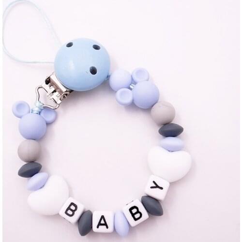 Personalized Name Pacifier Clips Baby Silicone Dummy Chain Cute Mouse Customize Nipple Holder Kids Teat Cord Infant Shower Gift