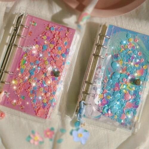A6 A5 Transparent Loose Leaf Binder Cover &Cute Glitter Sequins 6Holes File Zipper Folder DIY Planner Office Stationery Supplies