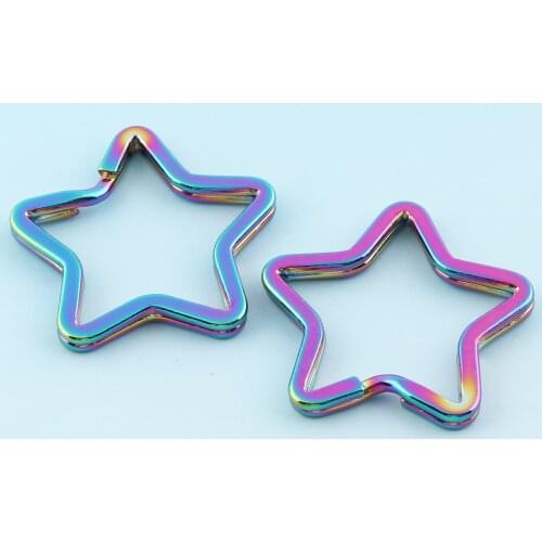 Rainbow Star Keyrings 6pcs *35mm Large Key Fob Ring Metal Split Rings for Key Chain Wholesale Key Lanyard Findings