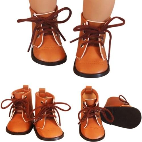 Newest Brown Color Doll Lace Martin Boots High-quality Leather Doll Shoes 7cm For 18 inch American And 43 New Baby Dolls Toy