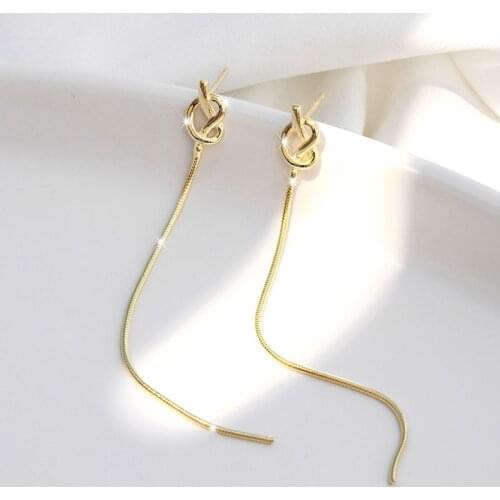 100% Real 925 Sterling Silver Knot Shape Long Tassel Earrings Elegant Long Drop Earrings Jewelry for Wedding Birthday Christmas