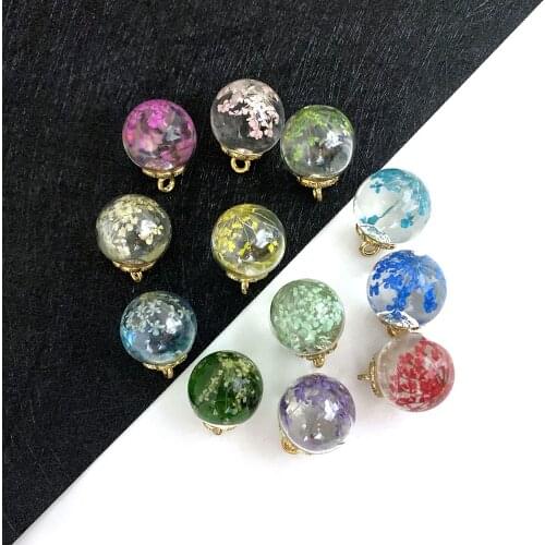 5pcs/pack Glass Ball Dried Flower Pendant Glass Jar Glass Bead Ornaments DIY Jewelry Making Necklace Bracelet Earring Size 16mm