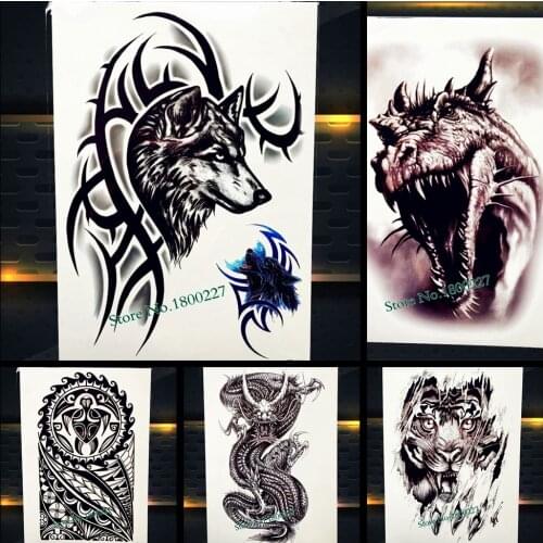 New 3D Black Fake Wolf Tattoo Body Arm Art 21x15cm Waterproof Scar Totem Tatoo For Men Women Temporary Tattoo Sticker Decoration