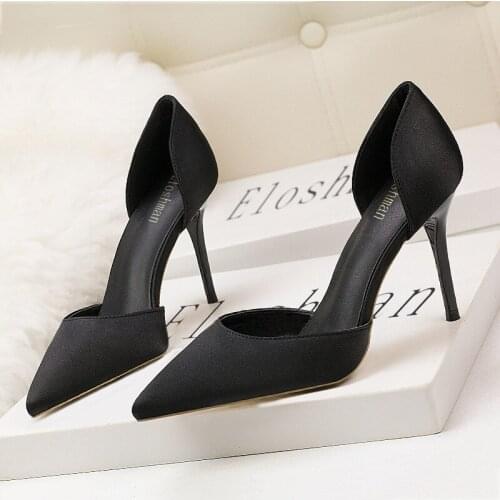9CM Thin High Heels Shoes Women Pumps Fashion Silk Slip On Pointed Toe Office & Career Dress Sexy Party Wedding womens shoes