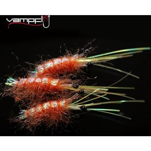 Vampfly 6PCS #6 Saltwater Fly Shrimp Sinking Prawn Freshwater Trout Flies Nymph Fishing Lure Orange