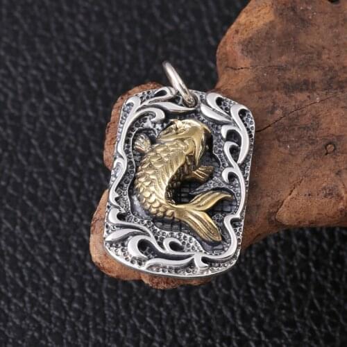 Wholesale S925 Sterling Silver Fashion Jewelry Retro Thai Silver Black And Silver Carp Popular Male And Female Hang Tag Pendant