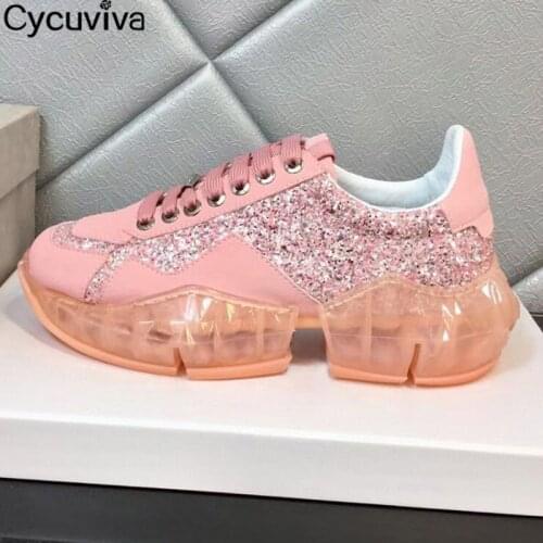 Brand Designer Women Thick Bottom Sneakers Pink Transparent Platform Causal Shoes Spring Summer Outside Walk Runners For Women