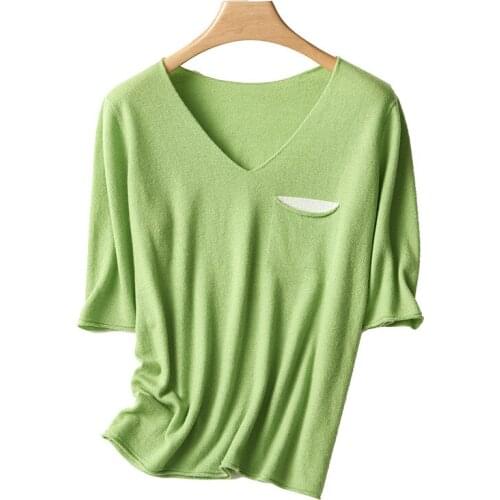 100% Wool Design Knitted Women Sweater and Pullovers 2020 Autumn Winter Half Sleeve Office Lady V-Neck Warm Sweater for Women