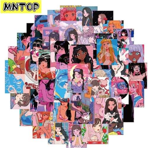 10/30/50Pcs/set Pink Comic Girl Illustration Cartoon Sticker For Skateboards Laptop Luggage Fridge Motorcycle Phone Case Kids