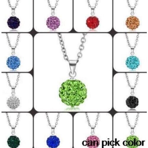 10mm 5pcs/lot rhinestone micro pave disco ball bead silver plated cystal necklace 16 inch women pendants Chains y3647