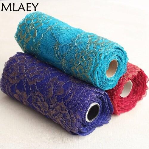 2yards Golden Elastic Stretch Lace Trim Soft Floral Decoration Crafts Sewing Lace Fabric For Dress Making width 22cm
