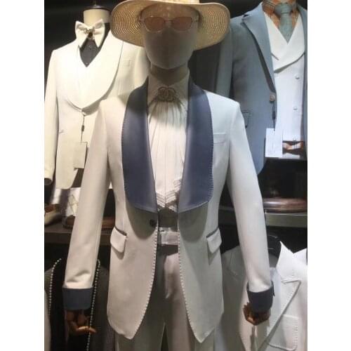 2021 Latest design white Wedding Suits for men slim fit 2 piece set groom formal party lapel tuxedo man suits custom classic