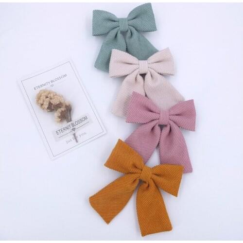 4 PCS Corduroy Hair Bow French Clips Elastic Loop Hair Bands Scrunchies for Girls Women Hair Bow Spring Barrettes Accessories