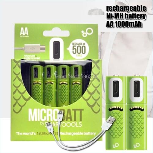 100% capacity 1.2V AA Ni-MH Battery 1000mAh USB Rechargeable Battery+ USB cable For Remote control Mouse e-Device