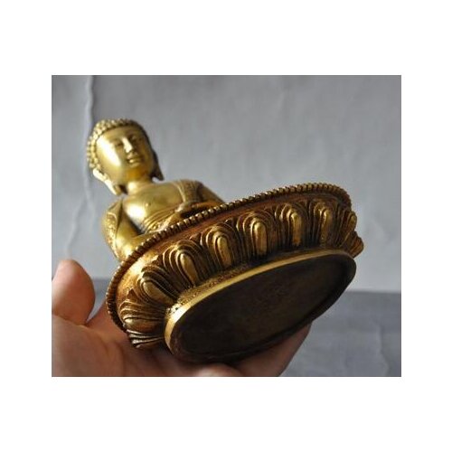 Antique bronze Pure Copper Brass Home 6" tibet buddhism brass lotus healing Medicine Buddha sakyamuni Shakyamuni statue