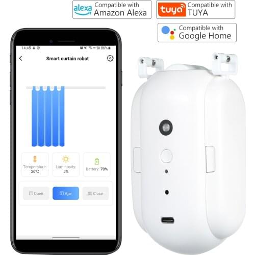 Tuya BT Automatic Curtain Opener Closer Robot Electric Curtain Motor Remote Control Rechargeable Light and Temperature Sensing