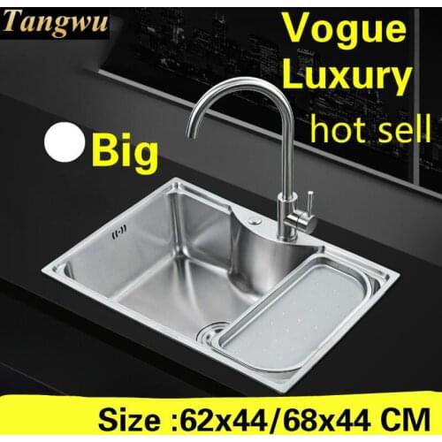 Free shipping Apartment luxury kitchen single trough sink do the dishes high quality 304 stainless steel hot sell 62x44/68x44 CM