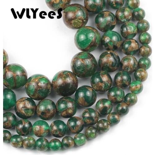 WLYeeS Nepal Green gold Agates beads round Natural Stone Loose Spacer Beads for Jewelry Bracelet Necklace Making DIY accessories