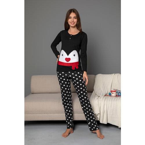 Cathi&White Womans pajama set, sleepwear, %95 cotton, %5 lycra, buttoned, penguin pattern dm59513