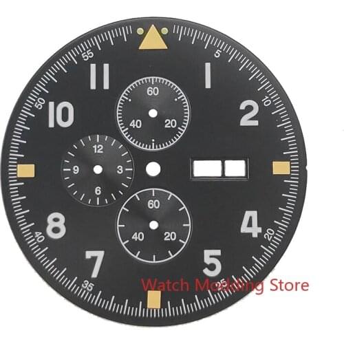 HOT 37.7mm Black Pilots Chronograph Watch Dial Fit Miyota Cal.0S00 Movement Super Green Luminous 12 Hours
