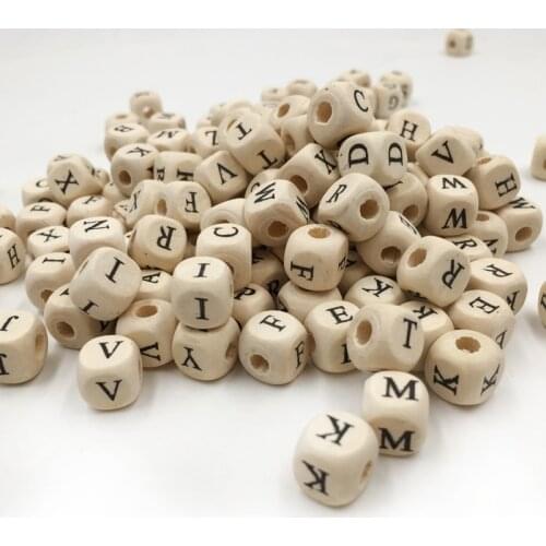 Free shipping 200PCs 10X10 Natural Mixed Alphabet/Letter Cube Natural Wooden Beads Wood Spacer Beads