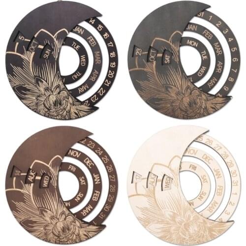 Wooden Round Circular Rotating Calendar Wall Decoration Perpetual Calendar Table