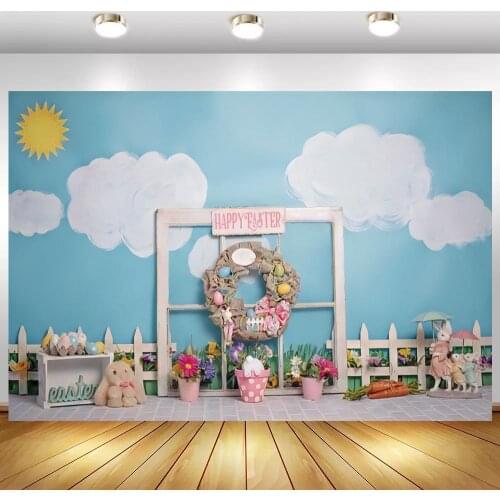 Happy Easter Newborn Baby Shower Photography Backgrounds Wood Fence Potted Plants Kids 1st Birthday Backdrops For Photo Studio