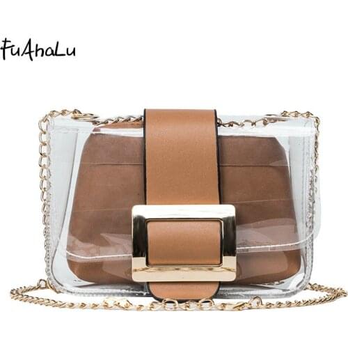 FuAhaLu Fashion chain package Chao summer new transparent child small square package splice shoulder Messenger bag