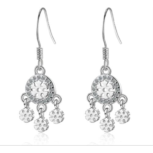 Korean version of the small fresh snow round dream catcher trend tassel ear short paragraph silver plated earrings IR014