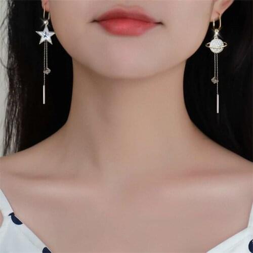 Fashion Korean Crystal Trendy Exquisite Star Long Tassel Dangle Earrings For Women Temperament Crystal Pendant Party Jewelry